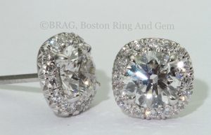 Diamond Cushion Halo Stud Earrings