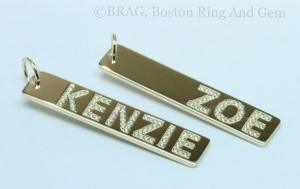 Custom, Personalized Gold and diamond name bar pendants
