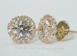 gold and diamond halo earrings