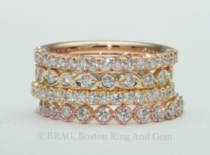 14k & 18k Yellow and Rose Gold Stackable Wedding Rings 