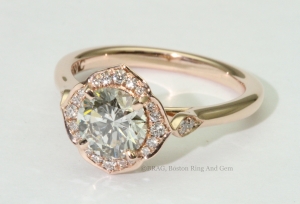 18k Rose Gold Leaf Halo Engagement Ring