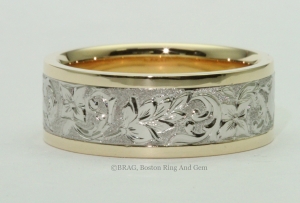 unique antique carved platinum and yellow gold men's wedding band