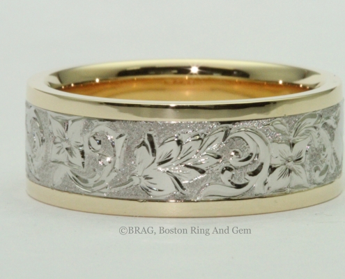 unique antique carved platinum and yellow gold men's wedding band
