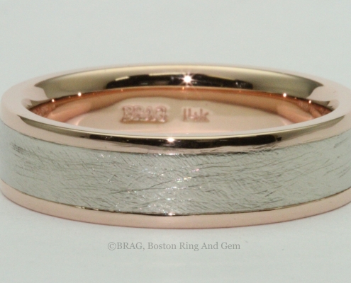 modern unique two tone platinum and red rose gold men's wedding band