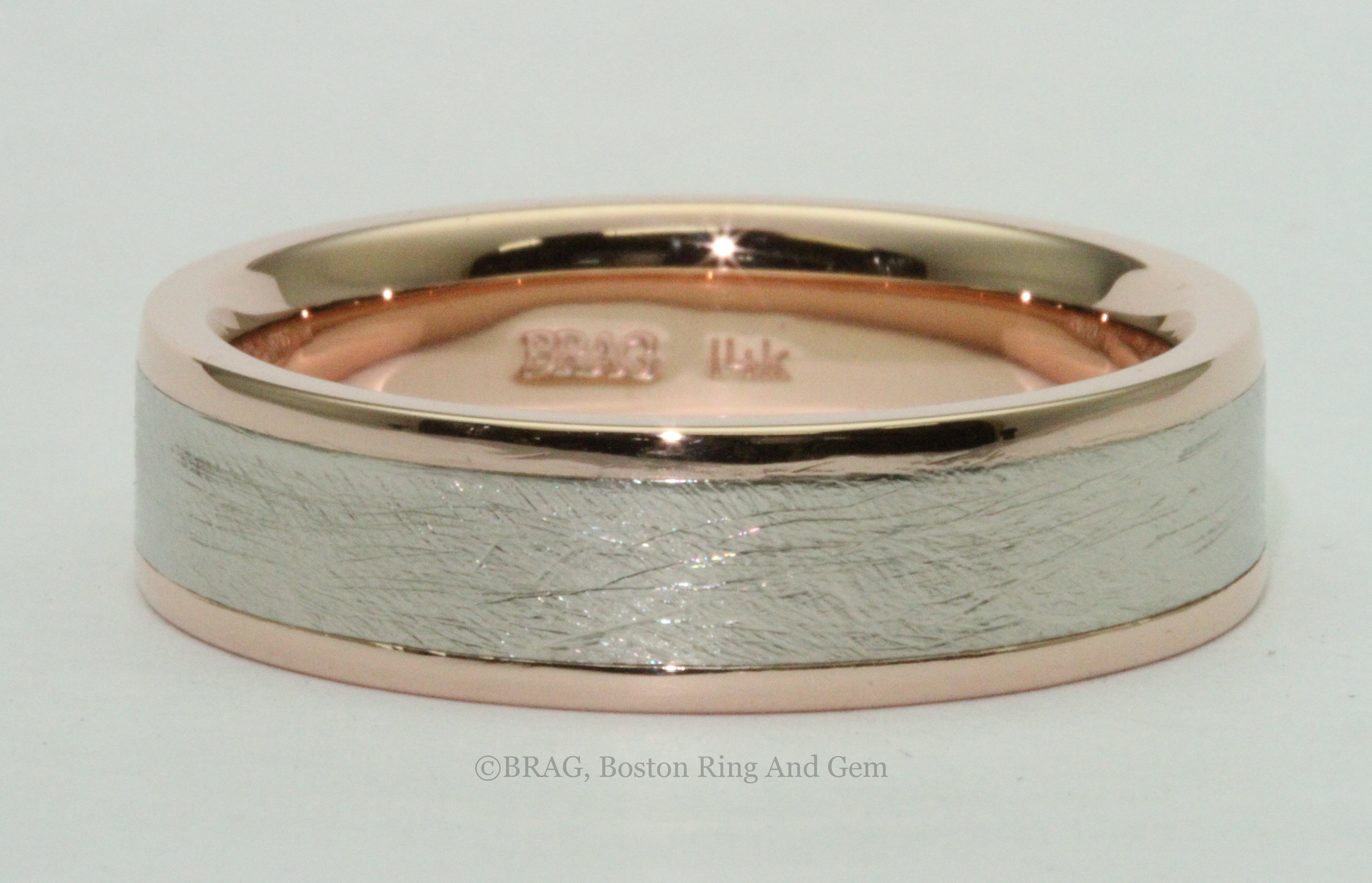 Modern Unique Two Tone Platinum And Red Rose Gold Mens Wedding Band