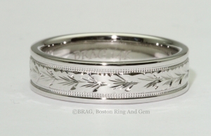 unique antique carved platinum and yellow gold men's wedding band