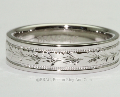 unique antique carved platinum and yellow gold men's wedding band