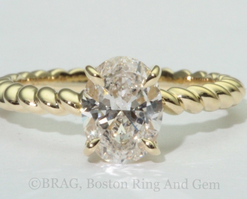 gold engagement ring diamond solitaire unique rope