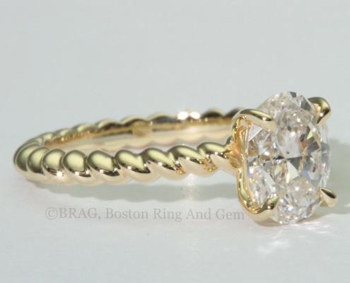 gold engagement ring diamond solitaire unique rope