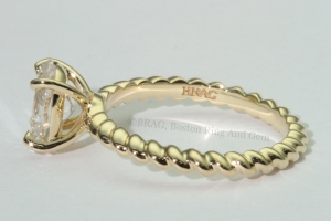 gold engagement ring diamond solitaire unique rope