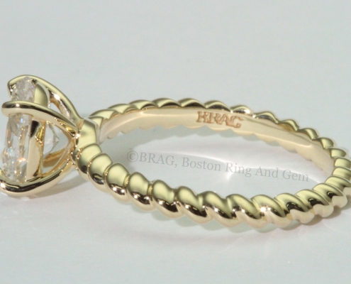 gold engagement ring diamond solitaire unique rope