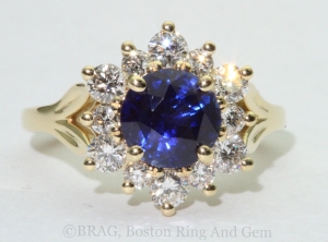 sapphire diamond gold halo unique engagement ring