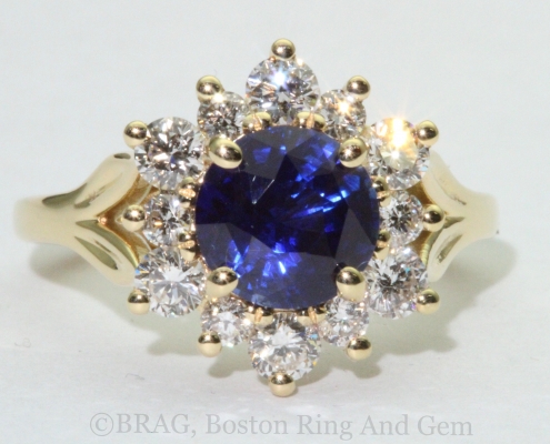 sapphire diamond gold halo unique engagement ring