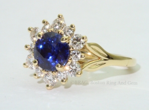 sapphire diamond gold halo unique engagement ring
