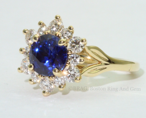sapphire diamond gold halo unique engagement ring