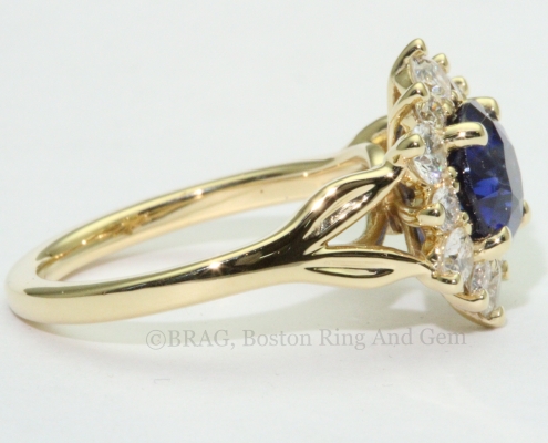 sapphire diamond gold halo unique engagement ring