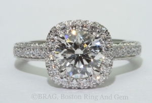 Vintage antique cushion platinum diamond halo engagement ring