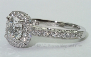 Vintage antique cushion platinum diamond halo engagement ring
