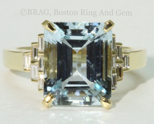 Aqua and Diamond Gold Art Deco ring