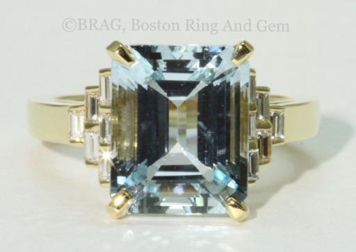 Aqua and Diamond Gold Art Deco ring