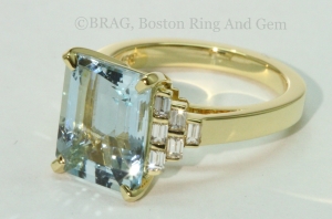 Aqua and Diamond gold Art Deco ring