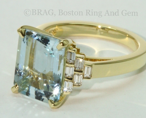 Aqua and Diamond gold Art Deco ring