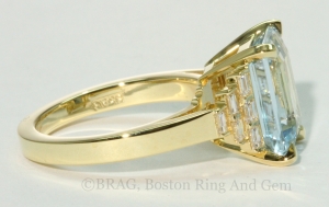 Aqua and Diamond gold Art Deco ring