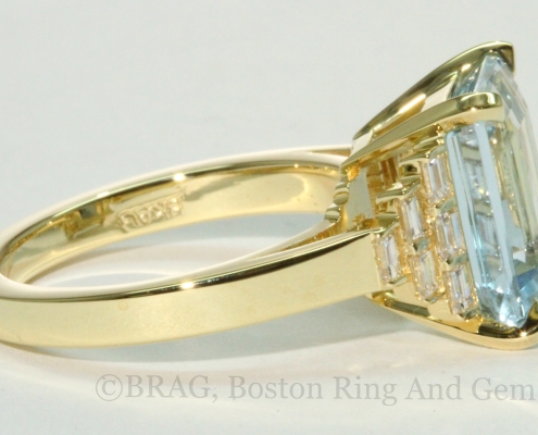 Aqua and Diamond gold Art Deco ring
