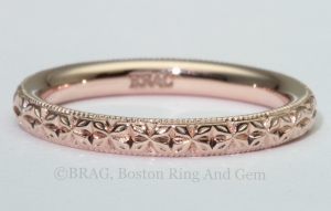 Rose gold hand carved wedding ring