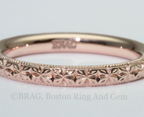 Rose gold hand carved wedding ring