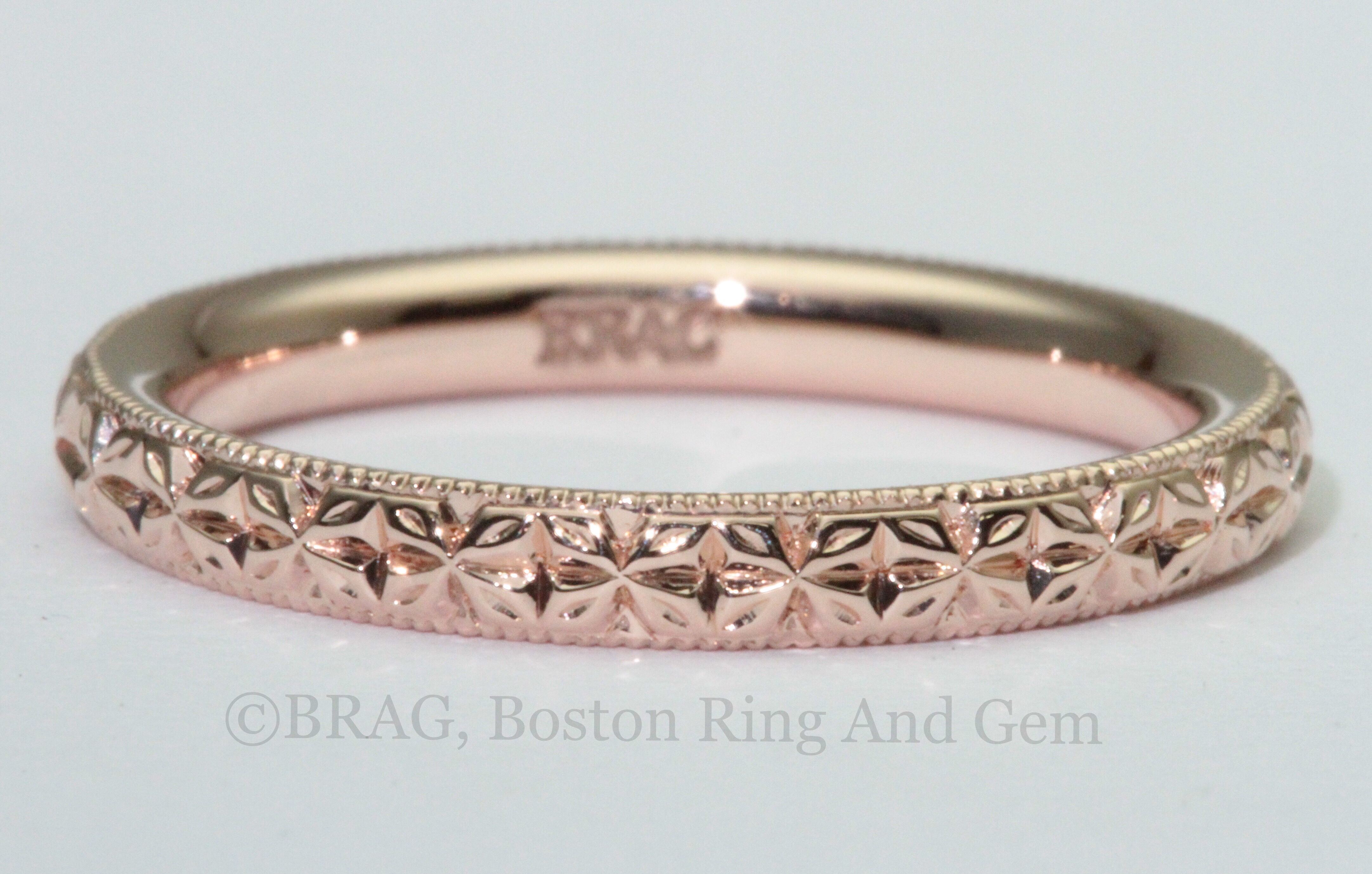 Rose  gold  starburst hand  carved wedding  ring  Boston Ring  
