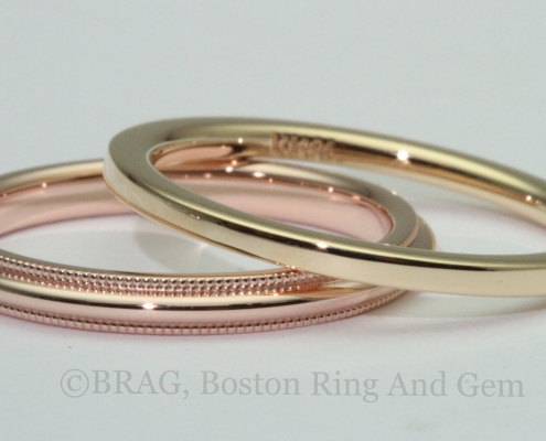 Rose and yellow gold wedding rings
