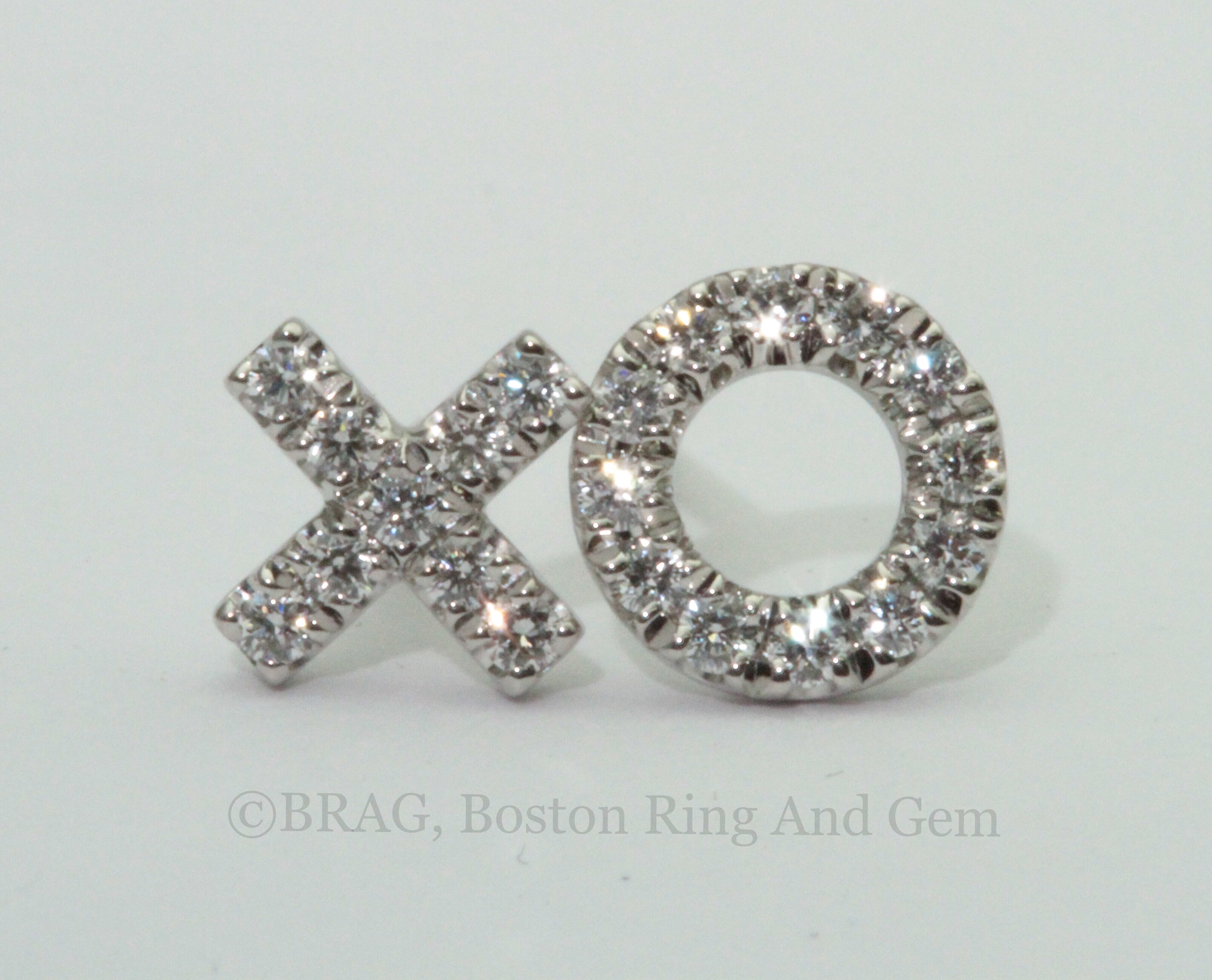 X O diamond and white gold stud earrings Boston Ring and Gem