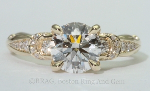 18k yellow gold and diamond drape detail engagement ring