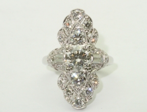 Platinum diamond vintage shield ring
