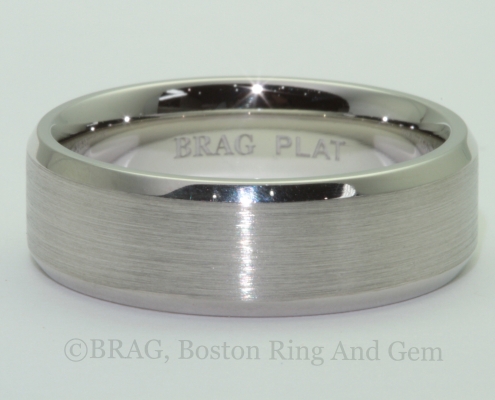 7mm wide Platinum men's wedding ring with thin bevel edge