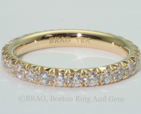 18k yellow gold and diamond French cut set eternity wedding ring