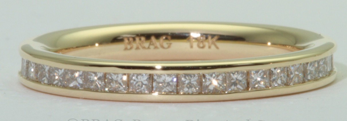 18k yellow gold and princess cut diamonds channel set eternity wedding rin