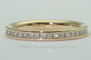 18k yellow gold and princess cut diamonds channel set eternity wedding rin