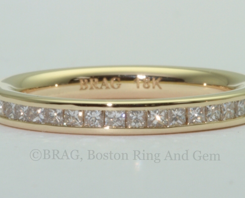 18k yellow gold and princess cut diamonds channel set eternity wedding rin