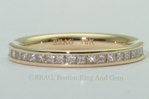 18k yellow gold and princess cut diamonds channel set eternity wedding rin