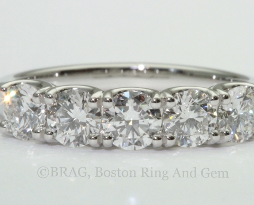 Platinum and diamond, 5 stone ring with U shaped prongs