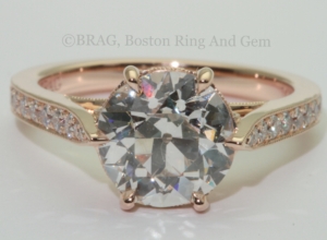 Old cut diamond set in a 14k rose gold vintage inspired ring.