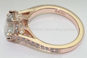 Old cut diamond set in a 14k rose gold vintage inspired ring.