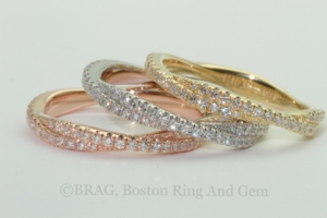 platinum and 18k rose and yellow gold diamond eternity wedding rings