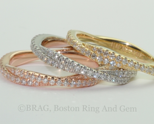 platinum and 18k rose and yellow gold diamond eternity wedding rings