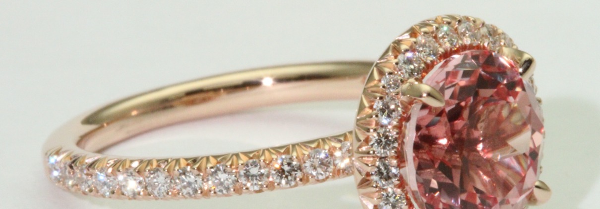 Peach sapphire in rose gold None cathedral Halo