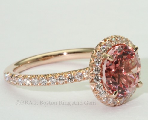Peach sapphire in rose gold None cathedral Halo