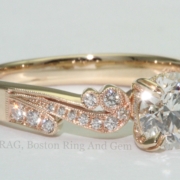 18k yellow gold and diamond swirl with mill grain detail engagement ring