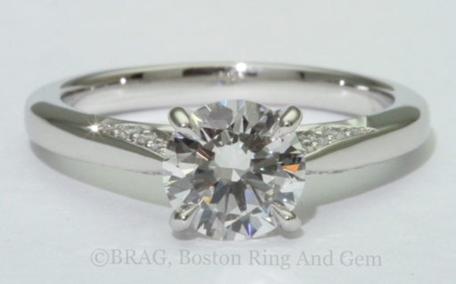 Platinum and Diamond tapered cathedral band with loop basket and lace diamond set sidewalls